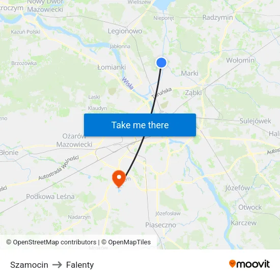 Szamocin to Falenty map