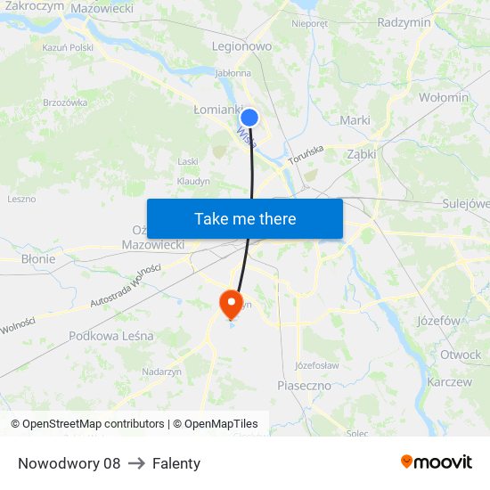 Nowodwory to Falenty map