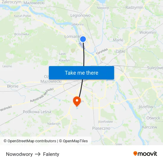 Nowodwory to Falenty map