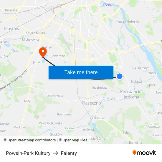 Powsin - Park Kultury to Falenty map
