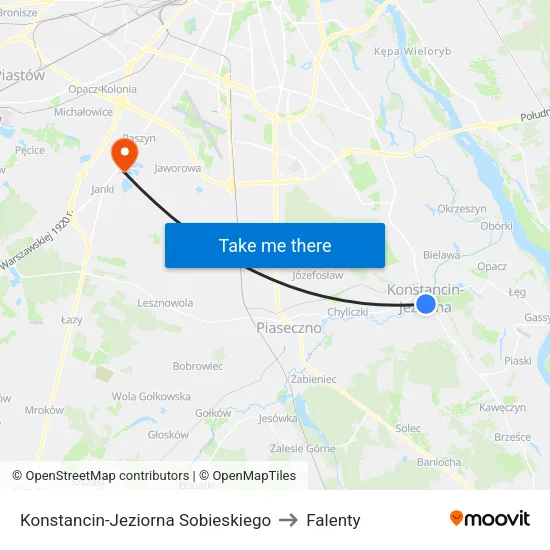 Konstancin-Jeziorna Sobieskiego to Falenty map