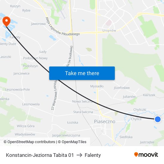 Konstancin-Jeziorna Tabita to Falenty map