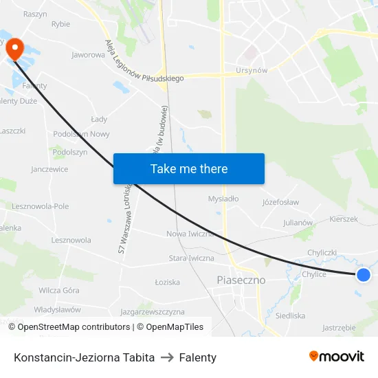 Konstancin-Jeziorna Tabita to Falenty map