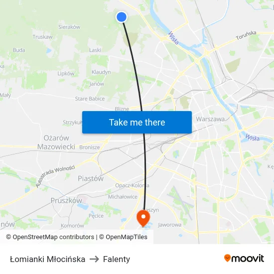 Łomianki Młocińska to Falenty map