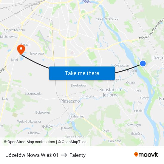 Józefów Nowa Wieś to Falenty map