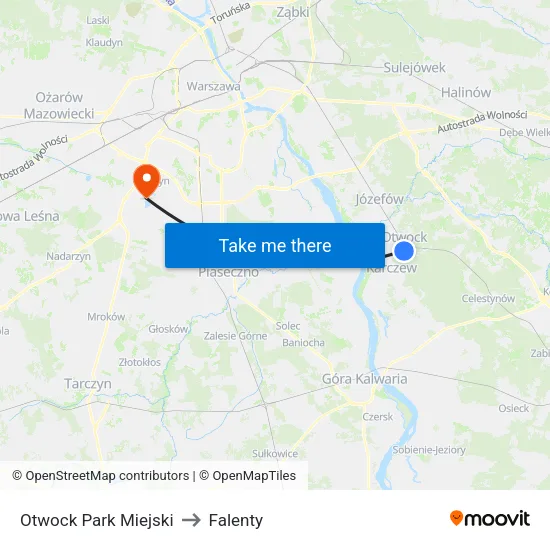 Otwock Park Miejski to Falenty map