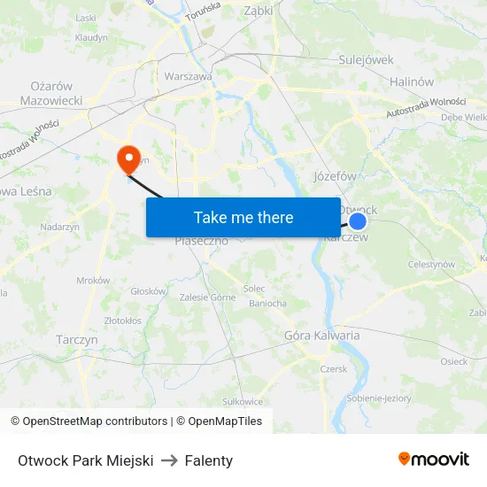 Otwock Park Miejski to Falenty map