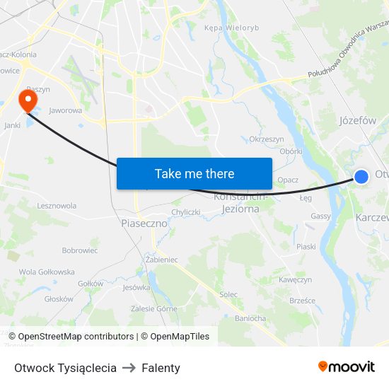 Otwock Tysiąclecia to Falenty map