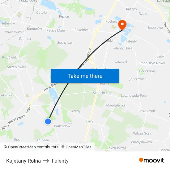 Kajetany Rolna to Falenty map