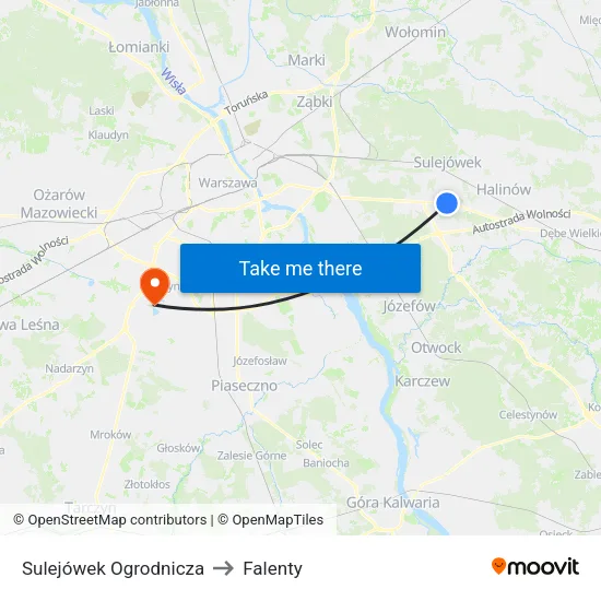 Sulejówek Ogrodnicza to Falenty map
