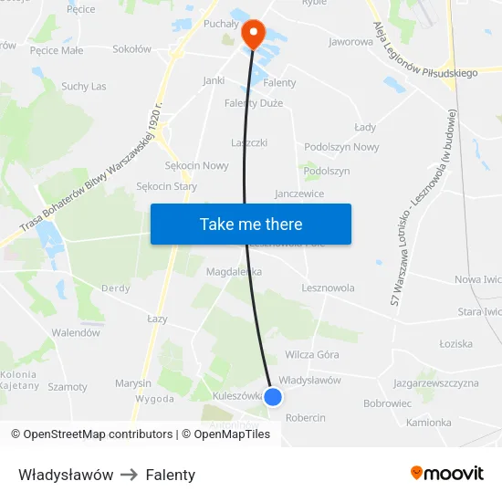 Władysławów to Falenty map