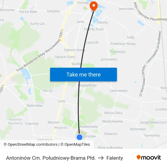 Antoninów Cm. Południowy - Brama Płd. to Falenty map