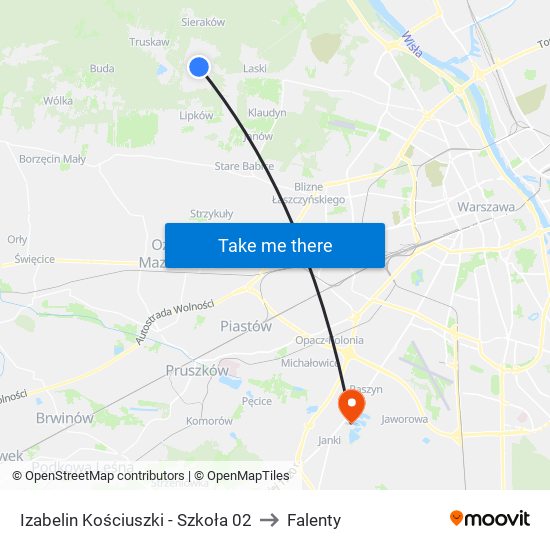 Izabelin Kościuszki - Szkoła 02 to Falenty map