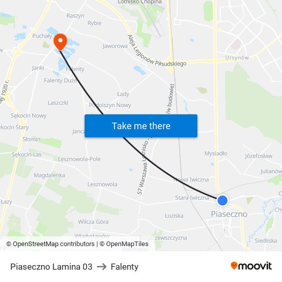 Piaseczno Lamina to Falenty map