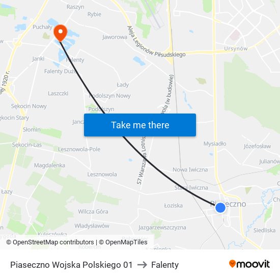 Piaseczno Wojska Polskiego 01 to Falenty map
