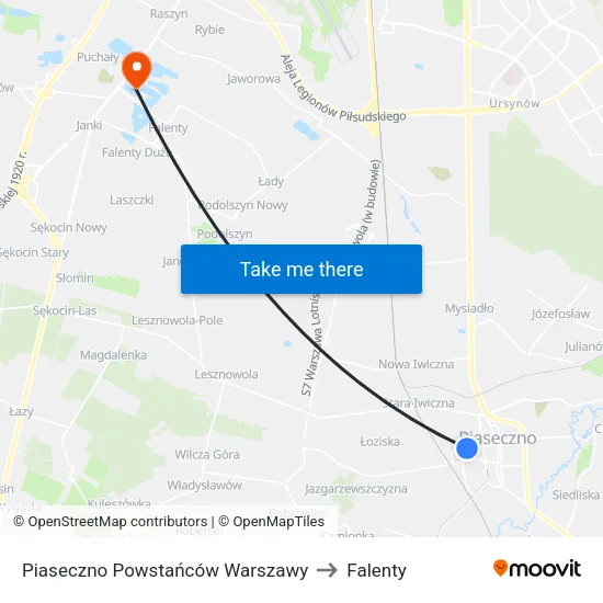 Piaseczno Powstańców Warszawy to Falenty map