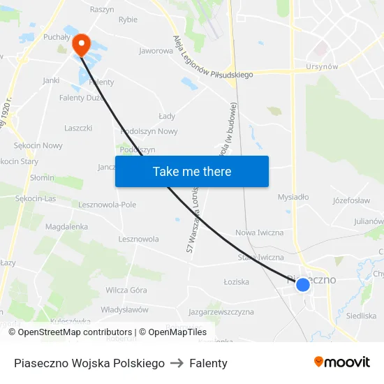 Piaseczno Wojska Polskiego to Falenty map