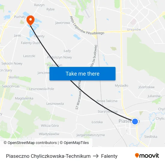 Piaseczno Chyliczkowska - Technikum to Falenty map