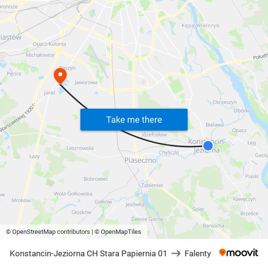 Konstancin-Jeziorna CH Stara Papiernia to Falenty map