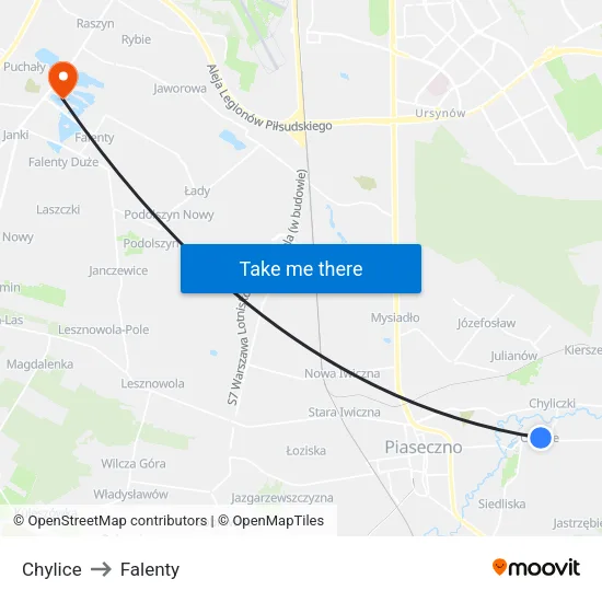 Chylice to Falenty map