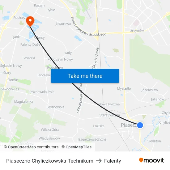 Piaseczno Chyliczkowska - Technikum to Falenty map