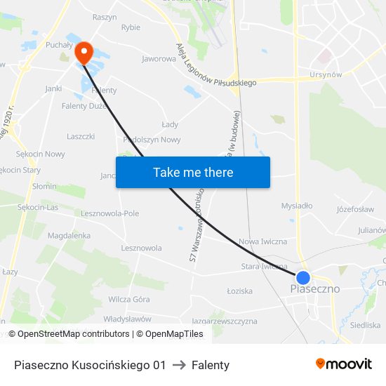 Piaseczno Kusocińskiego 01 to Falenty map