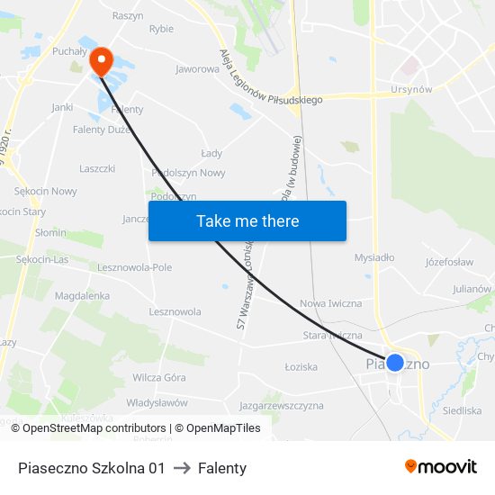 Piaseczno Szkolna to Falenty map