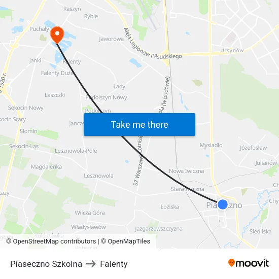 Piaseczno Szkolna to Falenty map