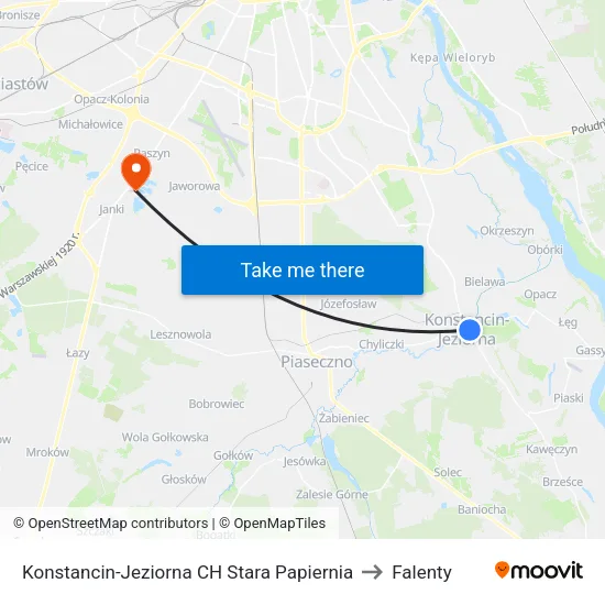 Konstancin-Jeziorna CH Stara Papiernia to Falenty map
