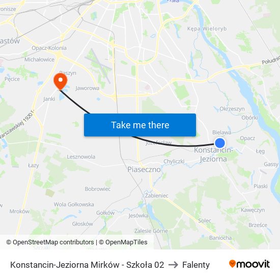 Konstancin-Jeziorna Mirków - Szkoła 02 to Falenty map