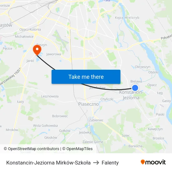 Konstancin-Jeziorna Mirków - Szkoła to Falenty map