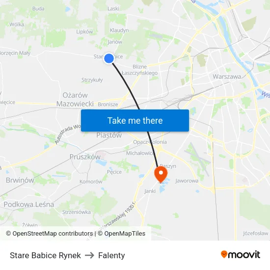 Stare Babice Rynek to Falenty map