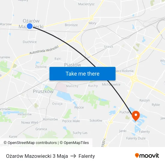 Ożarów Mazowiecki 3 Maja to Falenty map