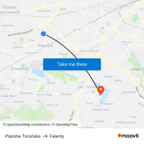 Piastów Toruńska to Falenty map