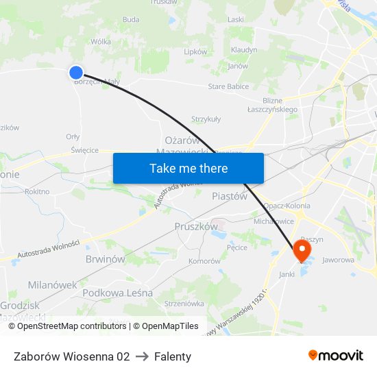 Zaborów Wiosenna 02 to Falenty map