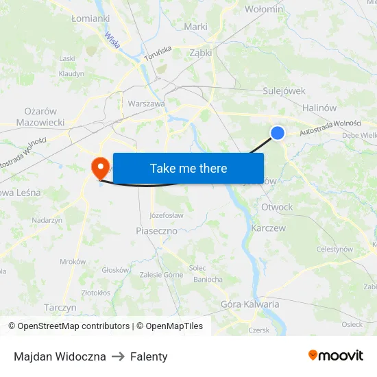 Majdan Widoczna to Falenty map