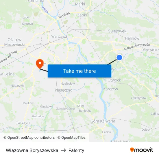 Wiązowna Boryszewska to Falenty map