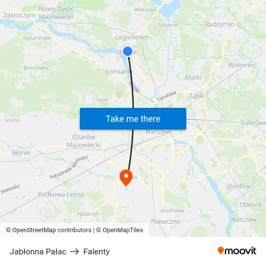 Jabłonna Pałac to Falenty map