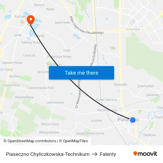 Piaseczno Chyliczkowska - Technikum to Falenty map