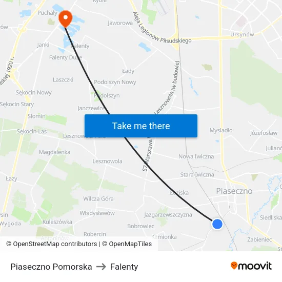 Piaseczno Pomorska to Falenty map