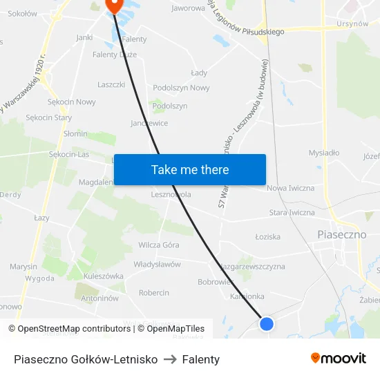 Piaseczno Gołków - Letnisko to Falenty map
