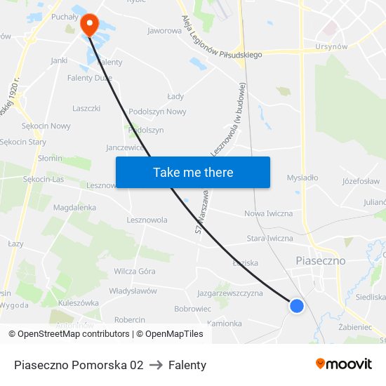 Piaseczno Pomorska to Falenty map