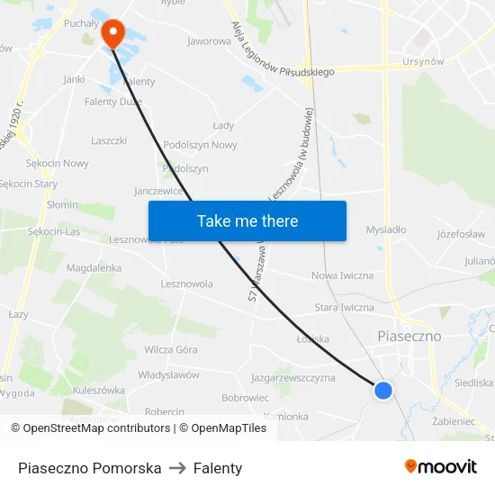 Piaseczno Pomorska to Falenty map