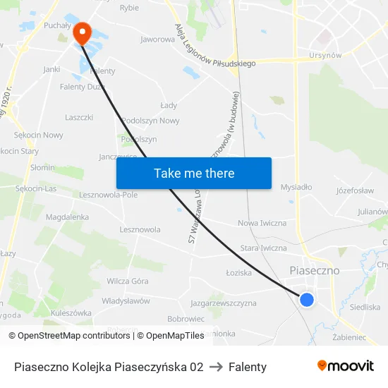 Piaseczno Kolejka Piaseczyńska to Falenty map