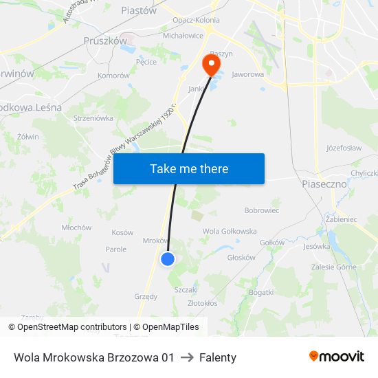 Warszawianka Brzozowa to Falenty map