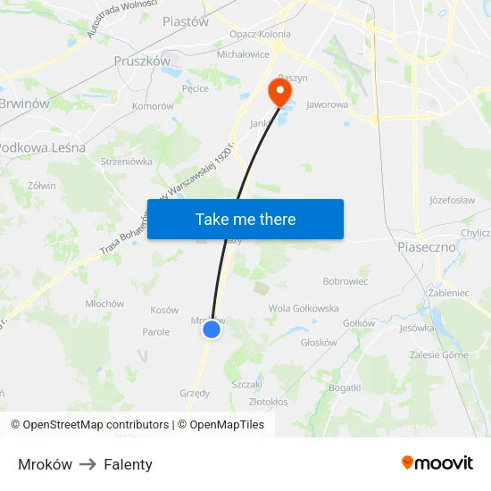 Mroków to Falenty map