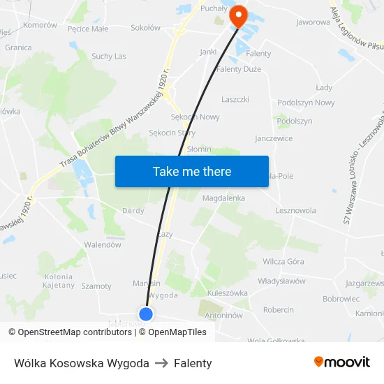 Wólka Kosowska Wygoda to Falenty map