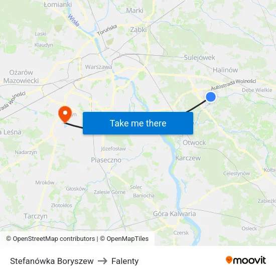 Stefanówka Boryszew to Falenty map