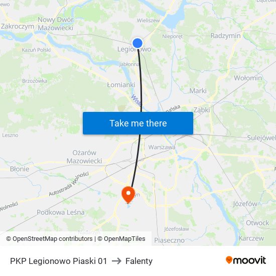 PKP Legionowo Piaski 01 to Falenty map