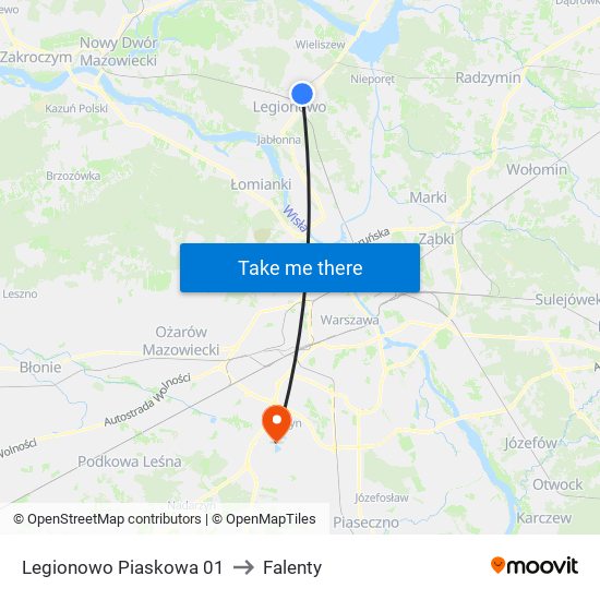 Legionowo Piaskowa to Falenty map